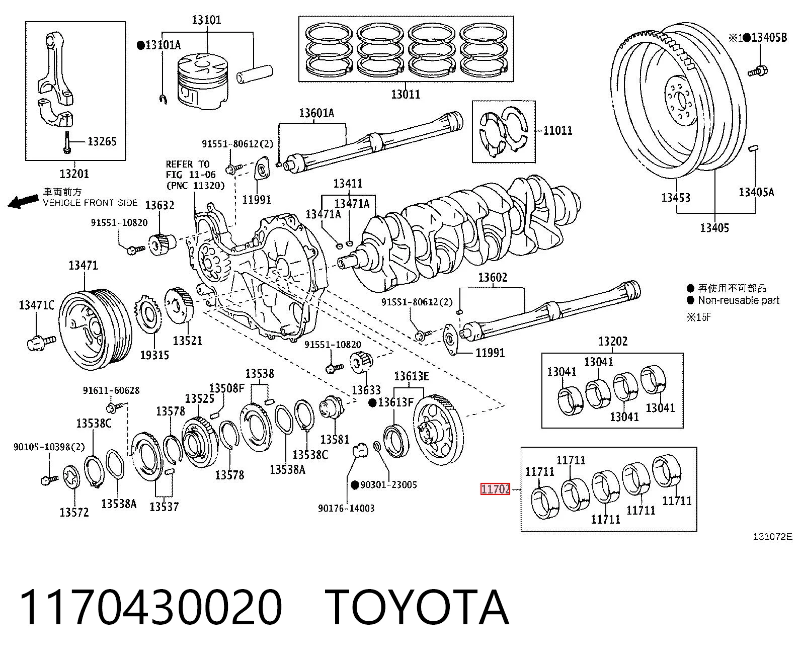 1170430020 Toyota Folhas inseridas principais de cambota, kit, 1ª reparação ( + 0,25)