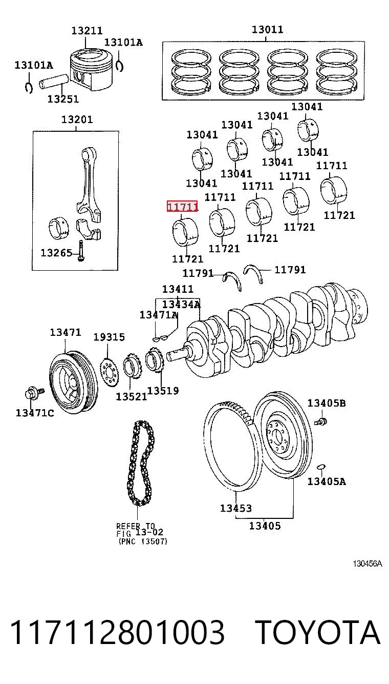 117112801003 Toyota Folhas inseridas principais de cambota, kit, padrão (STD)