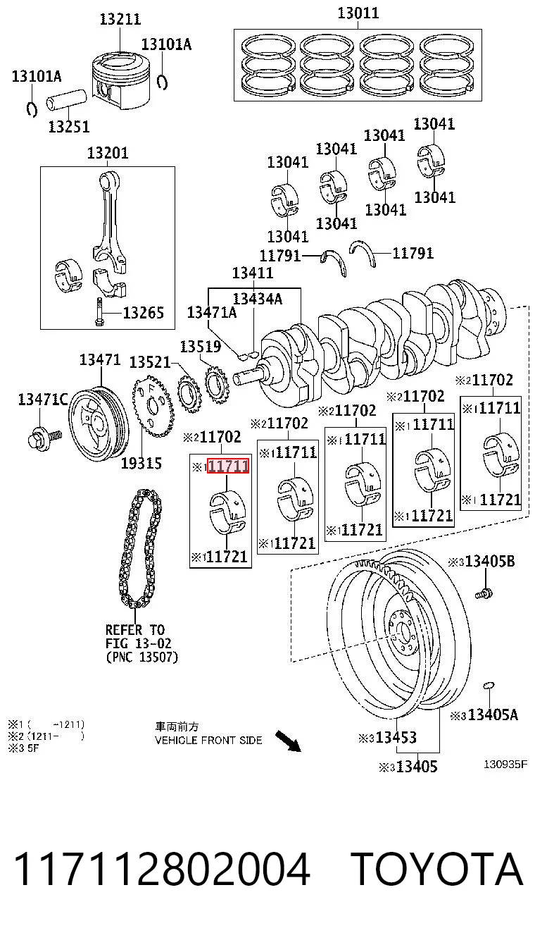 117112802004 Toyota Folhas inseridas principais de cambota, kit, padrão (STD)