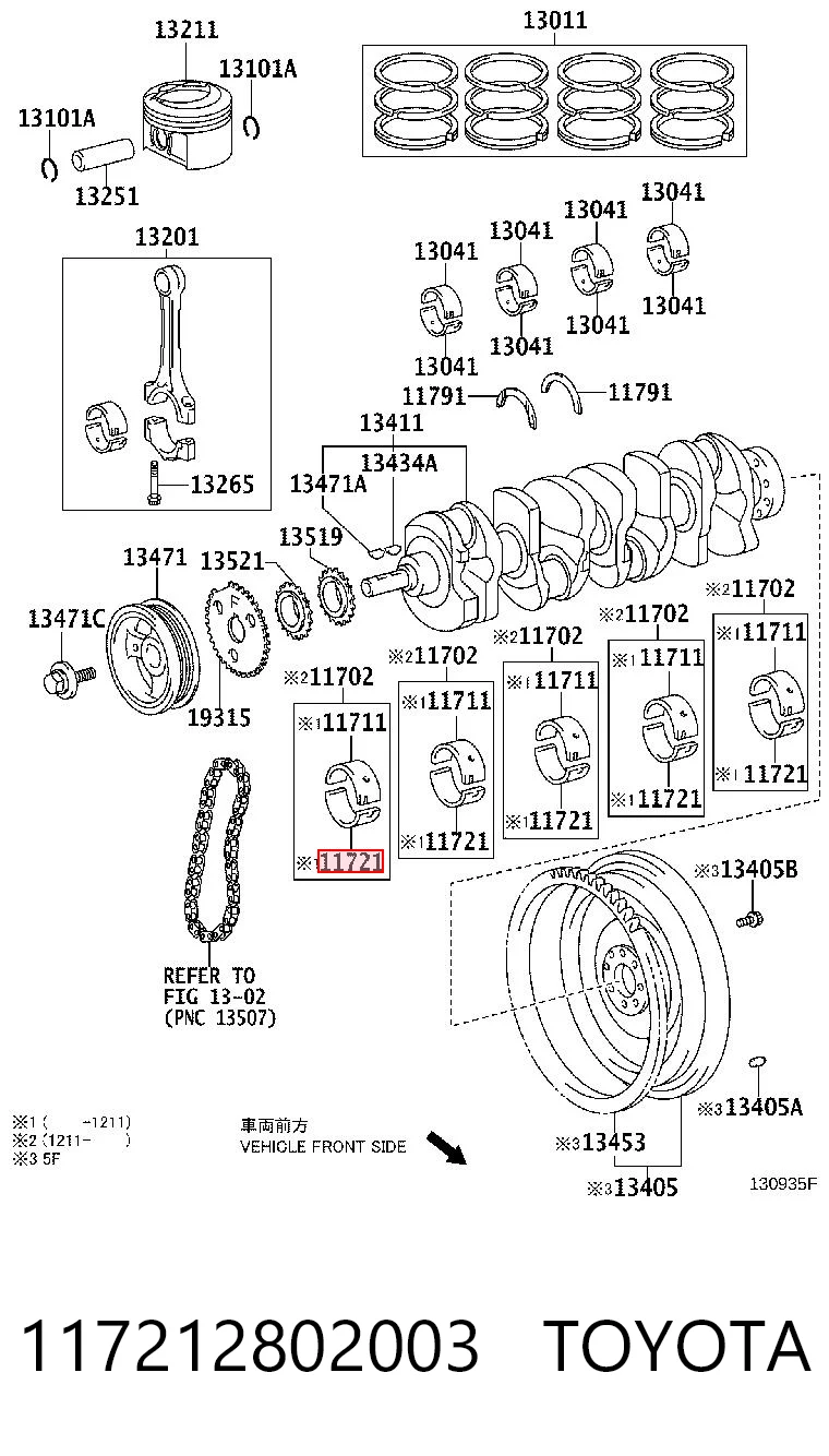 117212802003 Toyota Folhas inseridas principais de cambota, kit, padrão (STD)