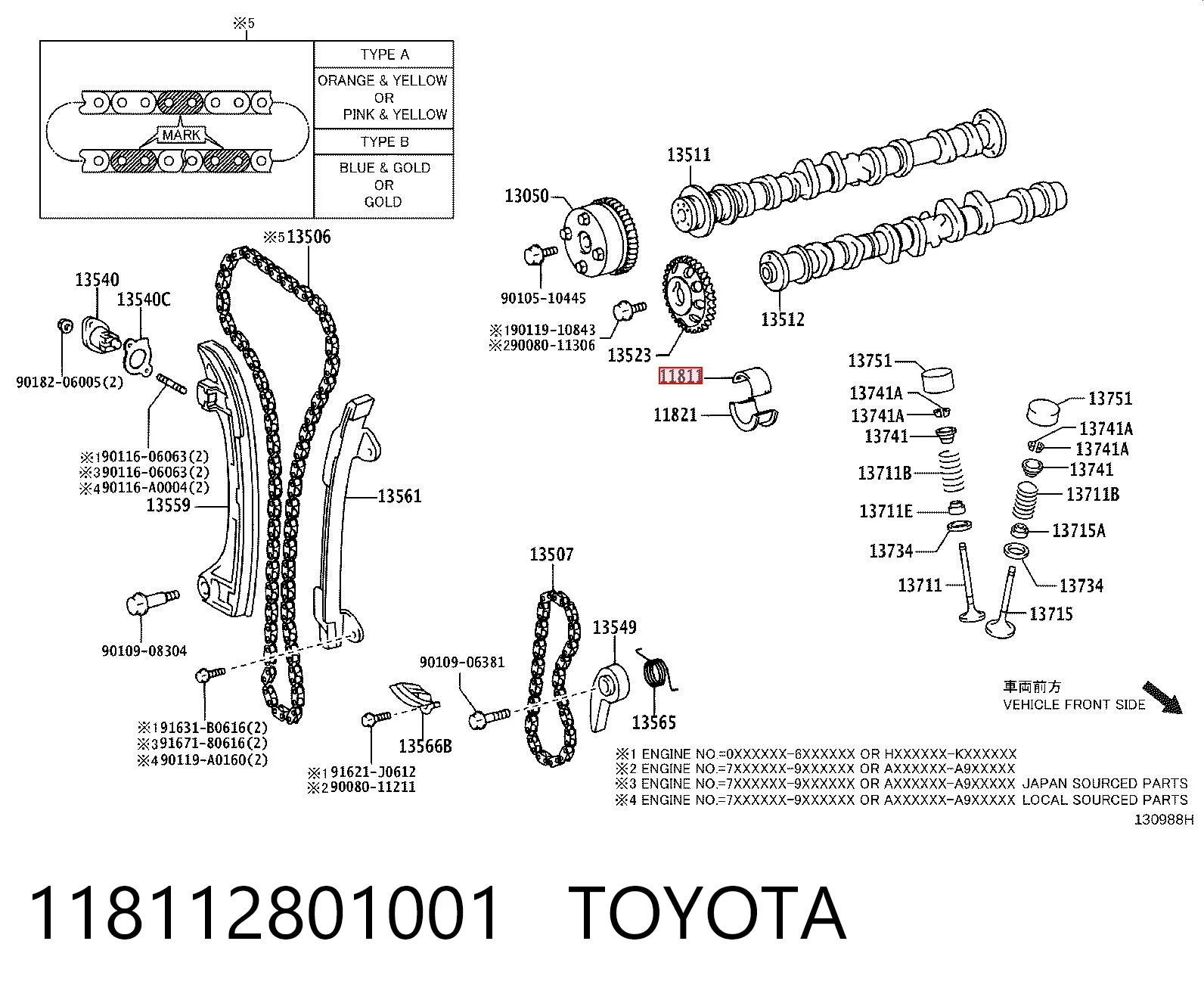 118112801001 Toyota Folha inserida da árvore distribuidora para uma ponta do eixo, padrão