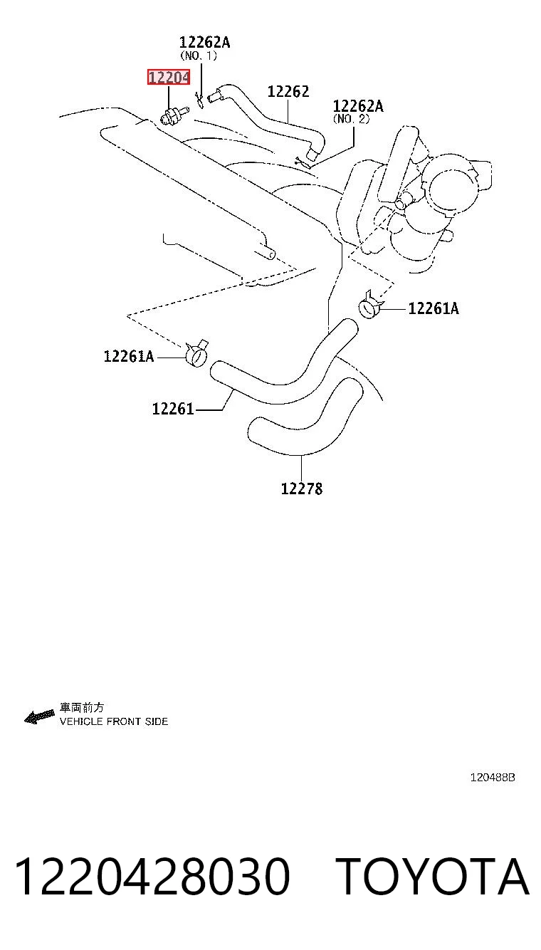 1220428030 Toyota Válvula PCV de ventilação dos gases de cárter