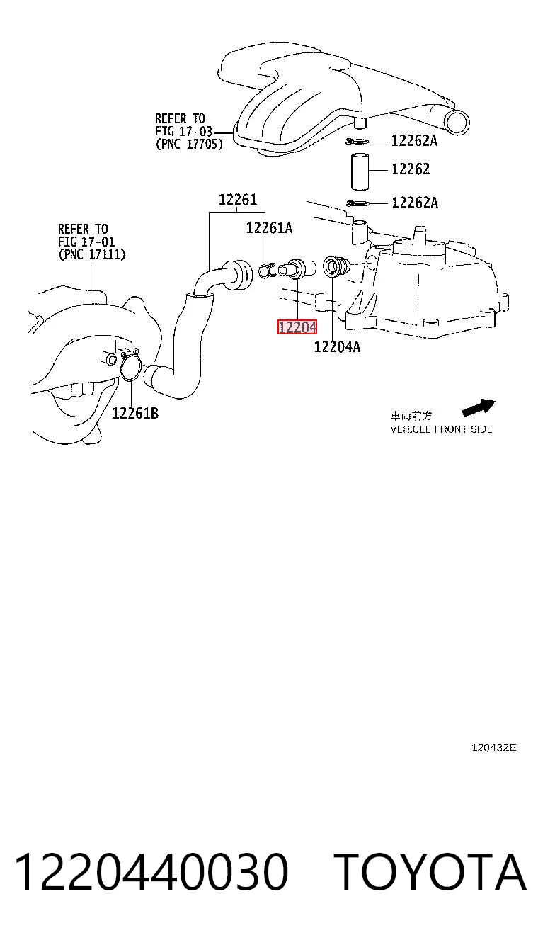 1220440030 Toyota Válvula PCV de ventilação dos gases de cárter