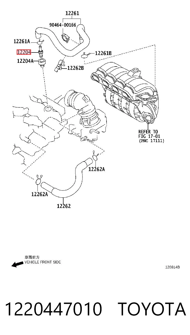 1220447010 Toyota Válvula PCV de ventilação dos gases de cárter