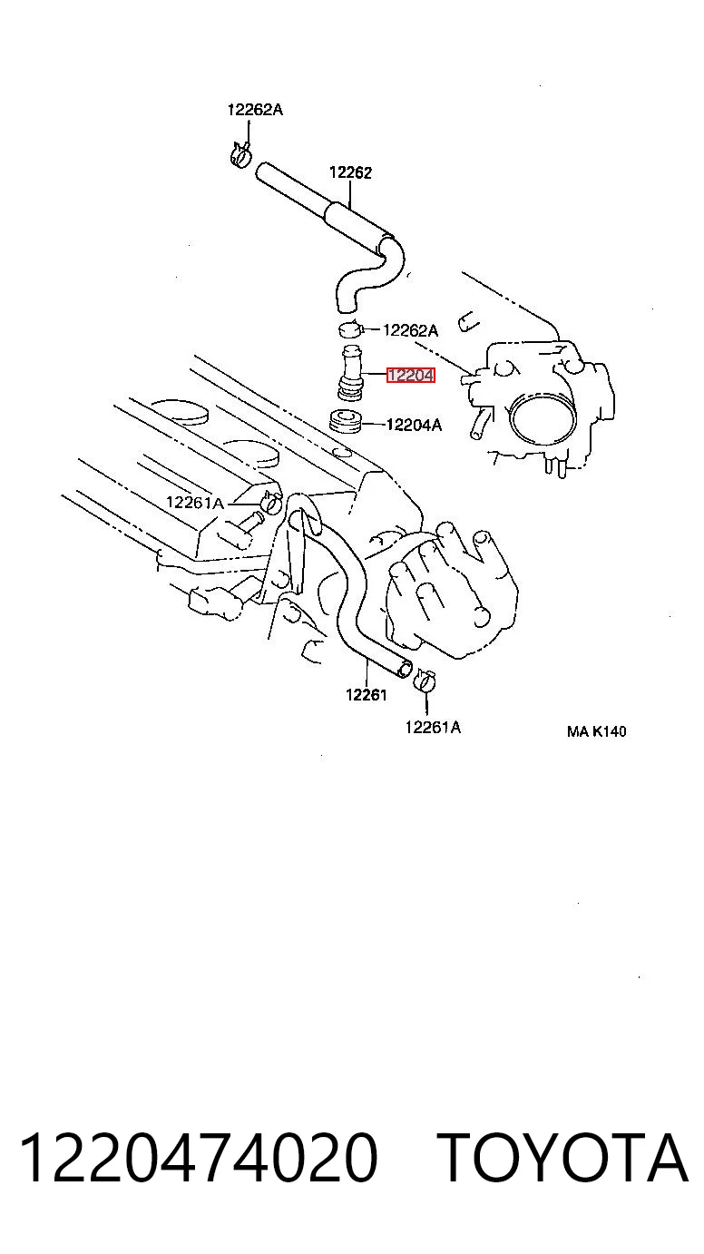 1220474020 Toyota Válvula PCV de ventilação dos gases de cárter