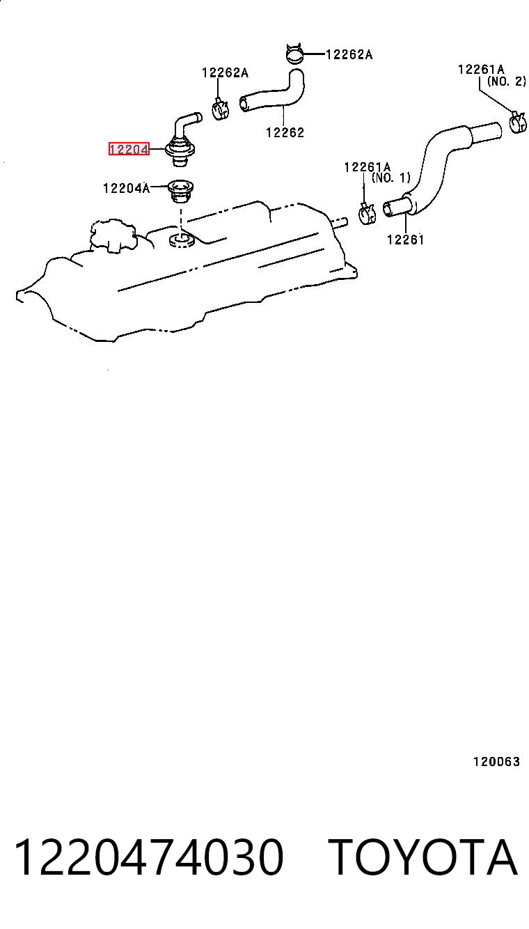 1220474030 Toyota Válvula PCV de ventilação dos gases de cárter