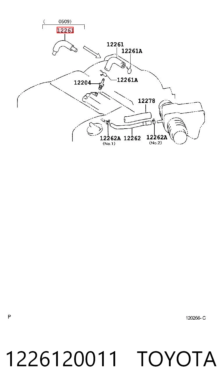  Cano derivado de ventilação de cárter (de separador de óleo) Toyota Camry IV sedan (V20) (1996 - 2001) IV