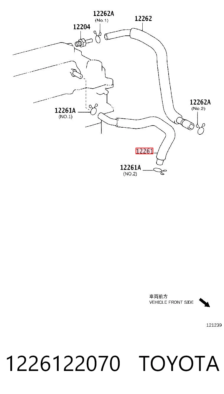 1226122070 Toyota Cano derivado de ventilação de cárter (de separador de óleo)