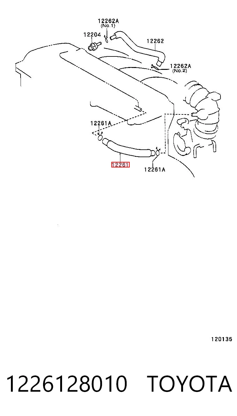 1226128010 Toyota Cano derivado de ventilação de cárter (de separador de óleo)