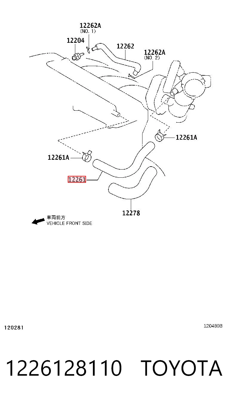 1226128110 Toyota Cano derivado de ventilação de cárter (de separador de óleo)