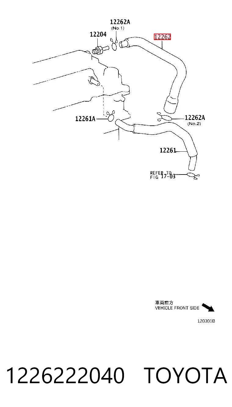 1226222040 Toyota Cano derivado de ventilação de cárter (de separador de óleo)