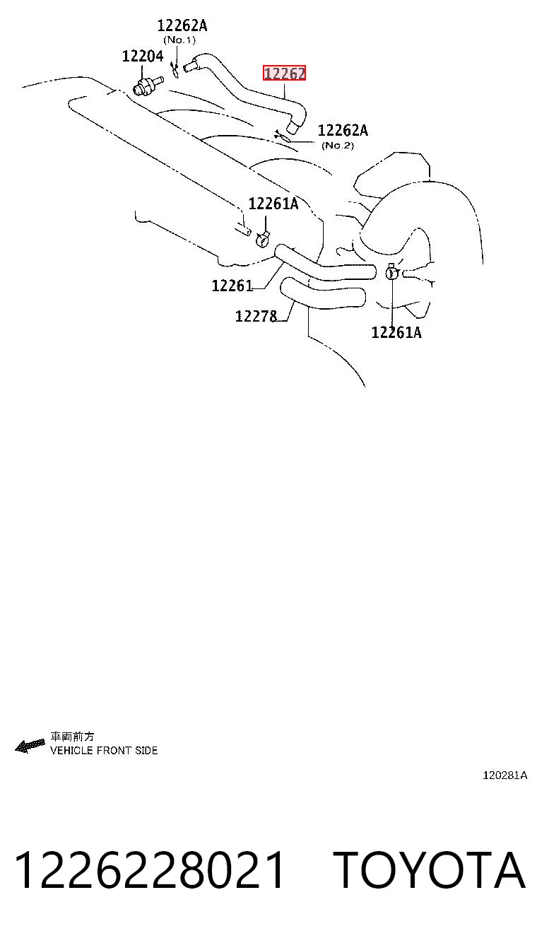 1226228021 Toyota Cano derivado de ventilação de cárter (de separador de óleo)