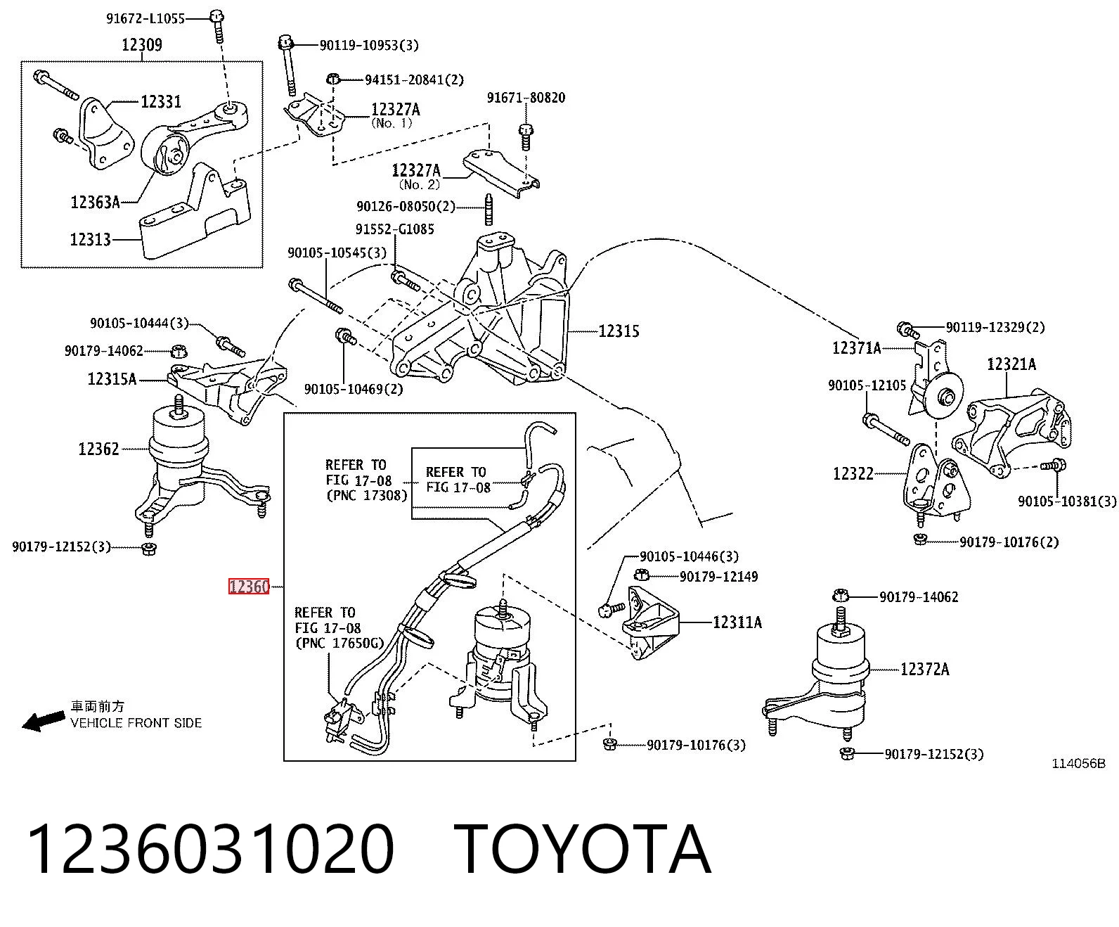 Coxim (suporte) dianteiro de motor para Lexus RX 300/330/350/400H U3