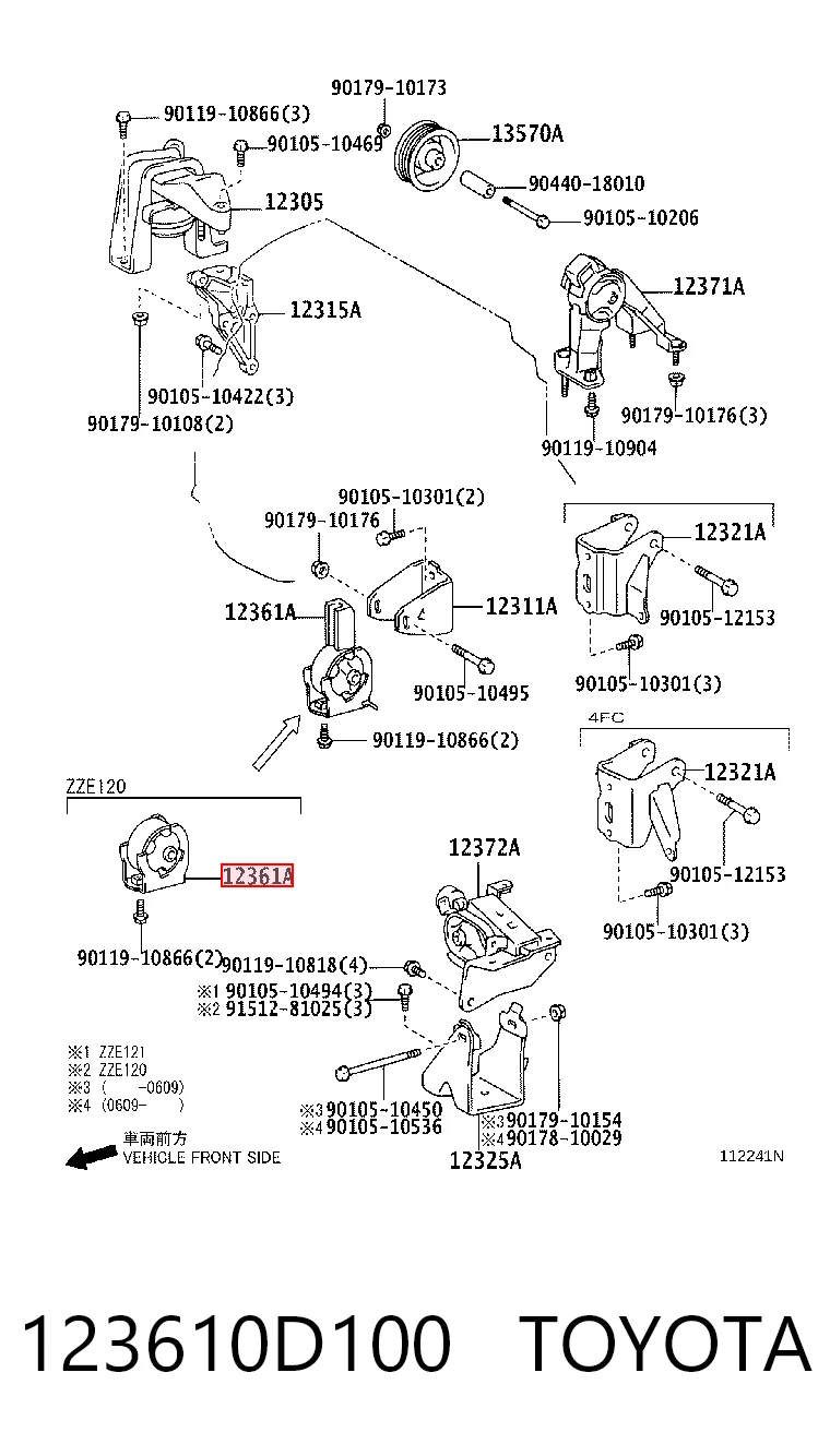 123610D100 Toyota Coxim (suporte) dianteiro de motor