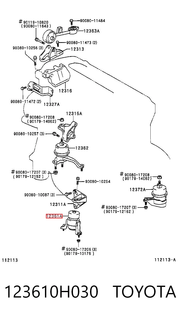 123610H030 Toyota Coxim (suporte) dianteiro de motor