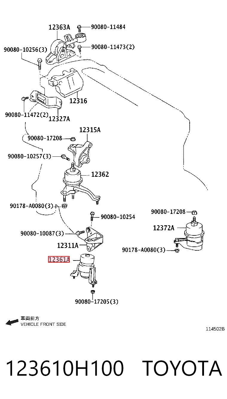 123610H100 Toyota Coxim (suporte) dianteiro de motor