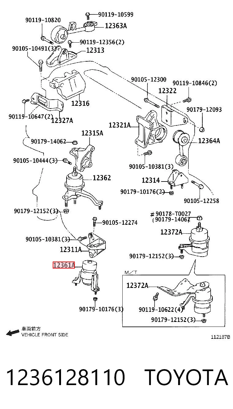 1236128110 Toyota Coxim (suporte) dianteiro de motor