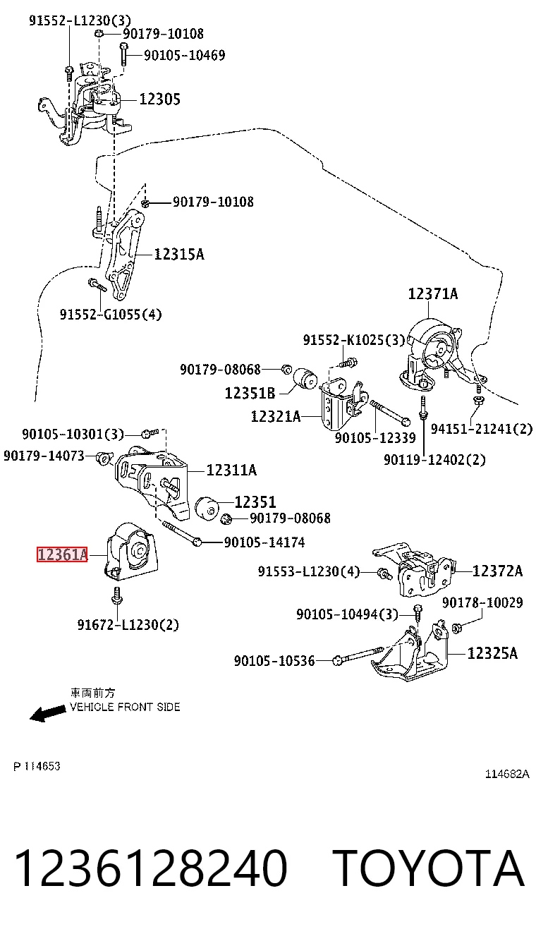 1236128240 Toyota Coxim (suporte) dianteiro de motor