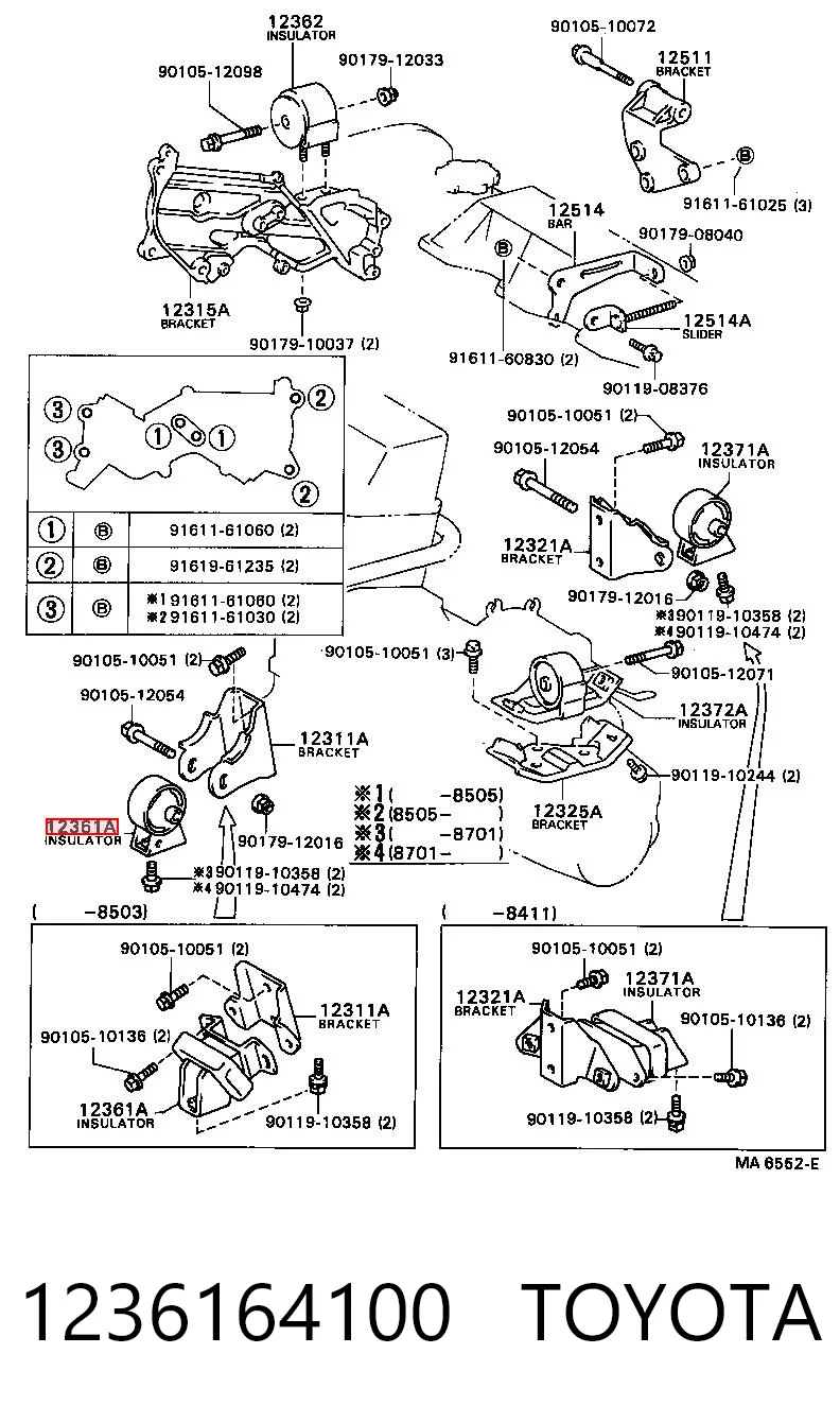 1236164100 Toyota Coxim (suporte) dianteiro de motor