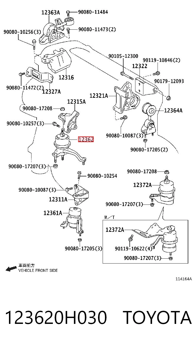 123620H030 Toyota Coxim (suporte) direito de motor