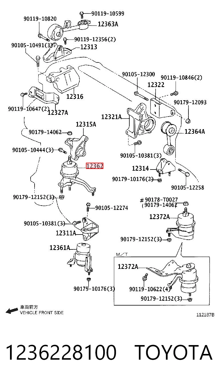 1236228100 Toyota Coxim (suporte) direito de motor