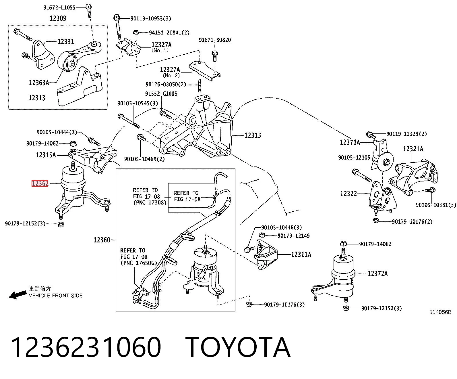 1236231060 Toyota Coxim (suporte) direito de motor