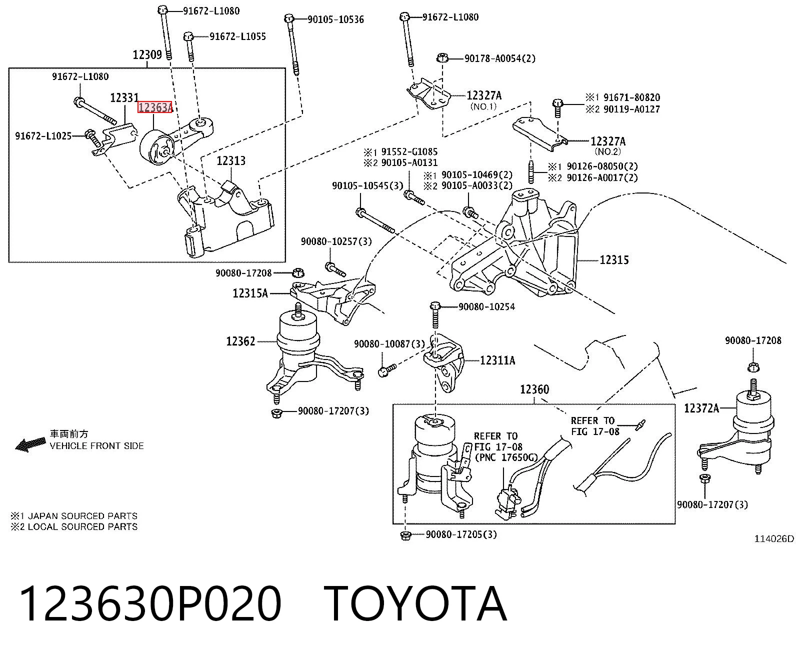123630P020 Toyota Coxim (suporte) direito de motor