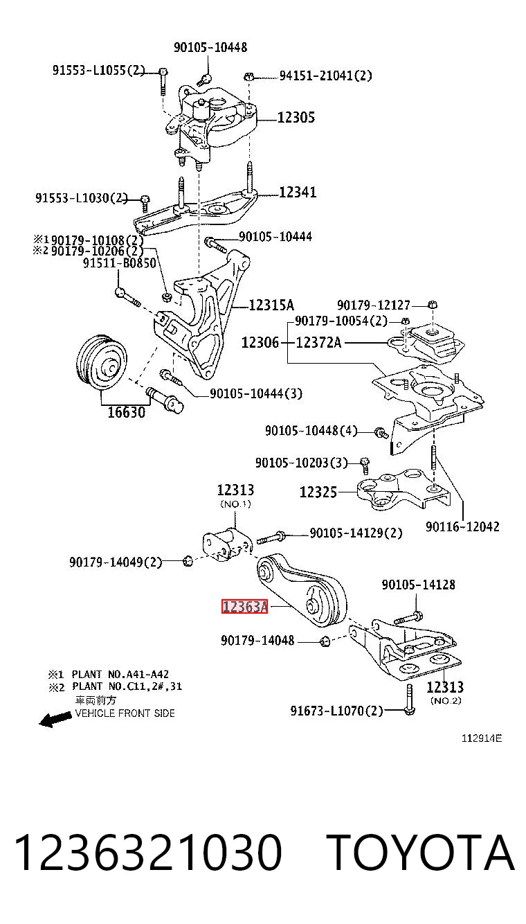 1236321030 Toyota Coxim (suporte) dianteiro de motor