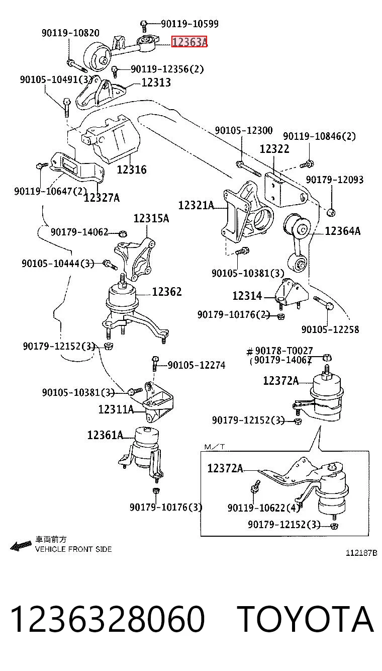 1236328060 Toyota Coxim (suporte) direito superior de motor