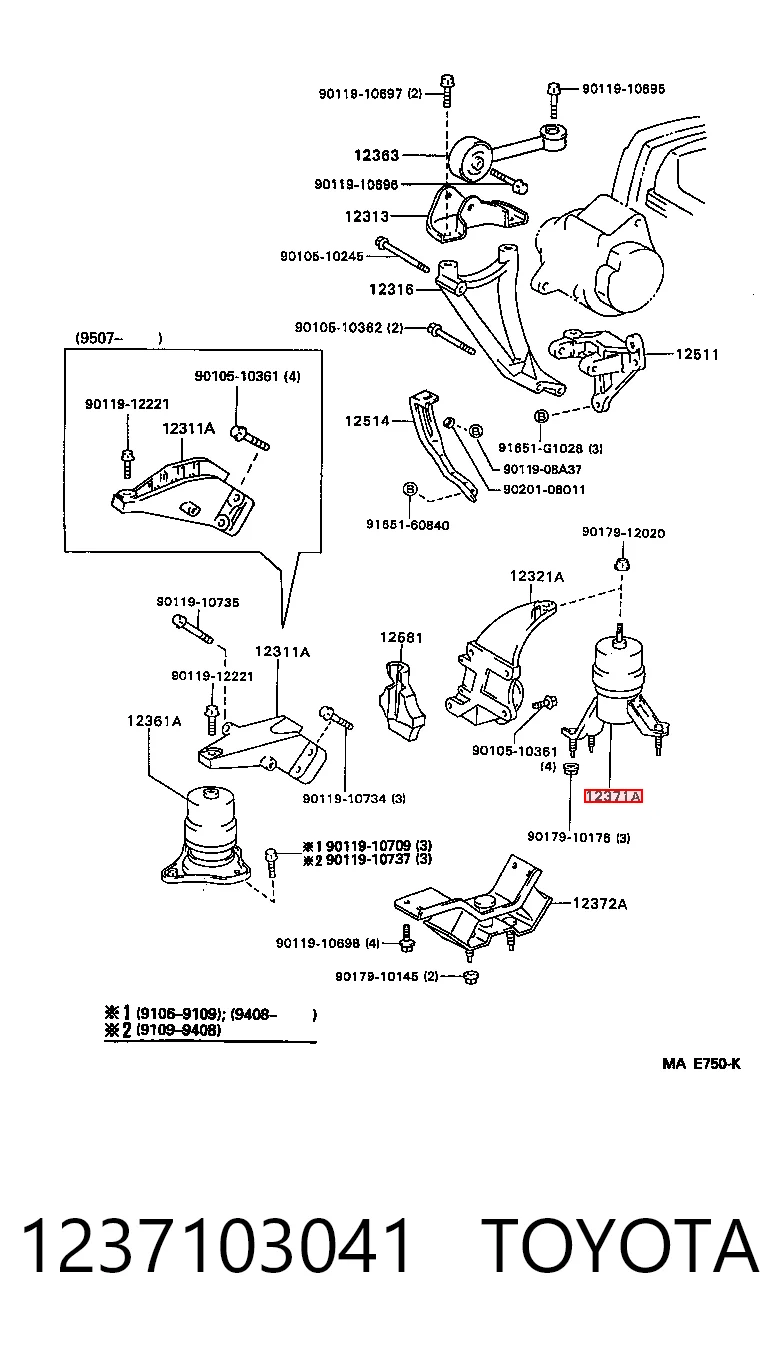 Coxim de transmissão (suporte da caixa de mudança) para Toyota Camry III V10