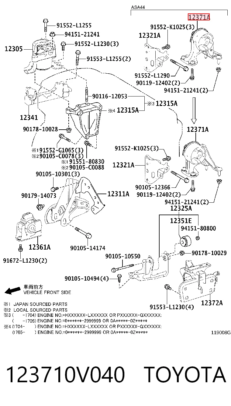 Coxim (suporte) traseiro de motor para Toyota RAV4 IV A4