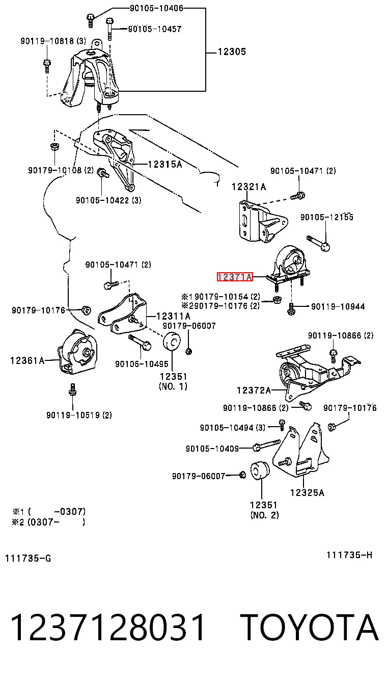 1237128031 Toyota Coxim (suporte) traseiro de motor