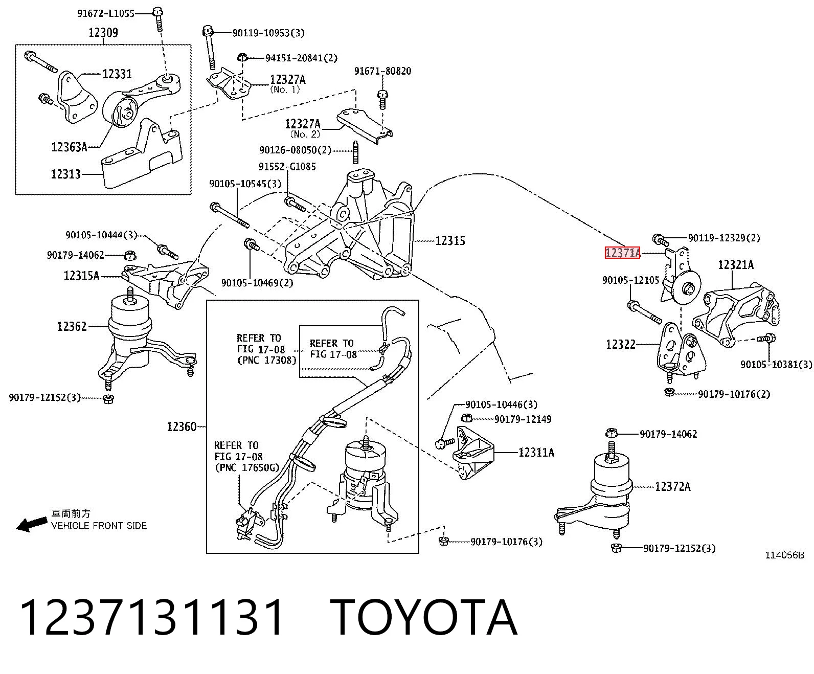 1237131131 Toyota Coxim (suporte) traseiro de motor