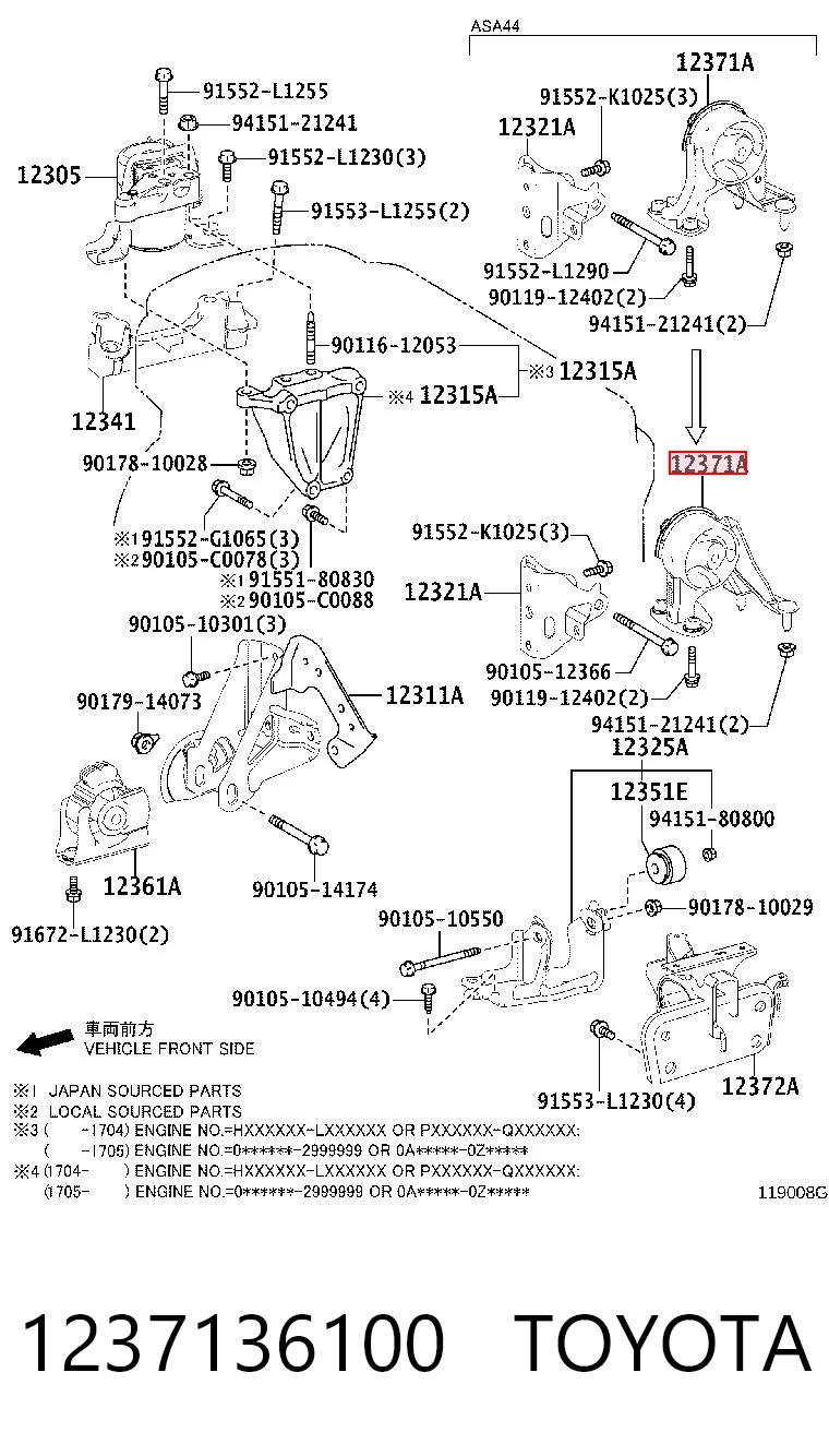  Coxim (suporte) traseiro de motor Toyota RAV4 IV SUV (A4) (2012 - 2019) IV