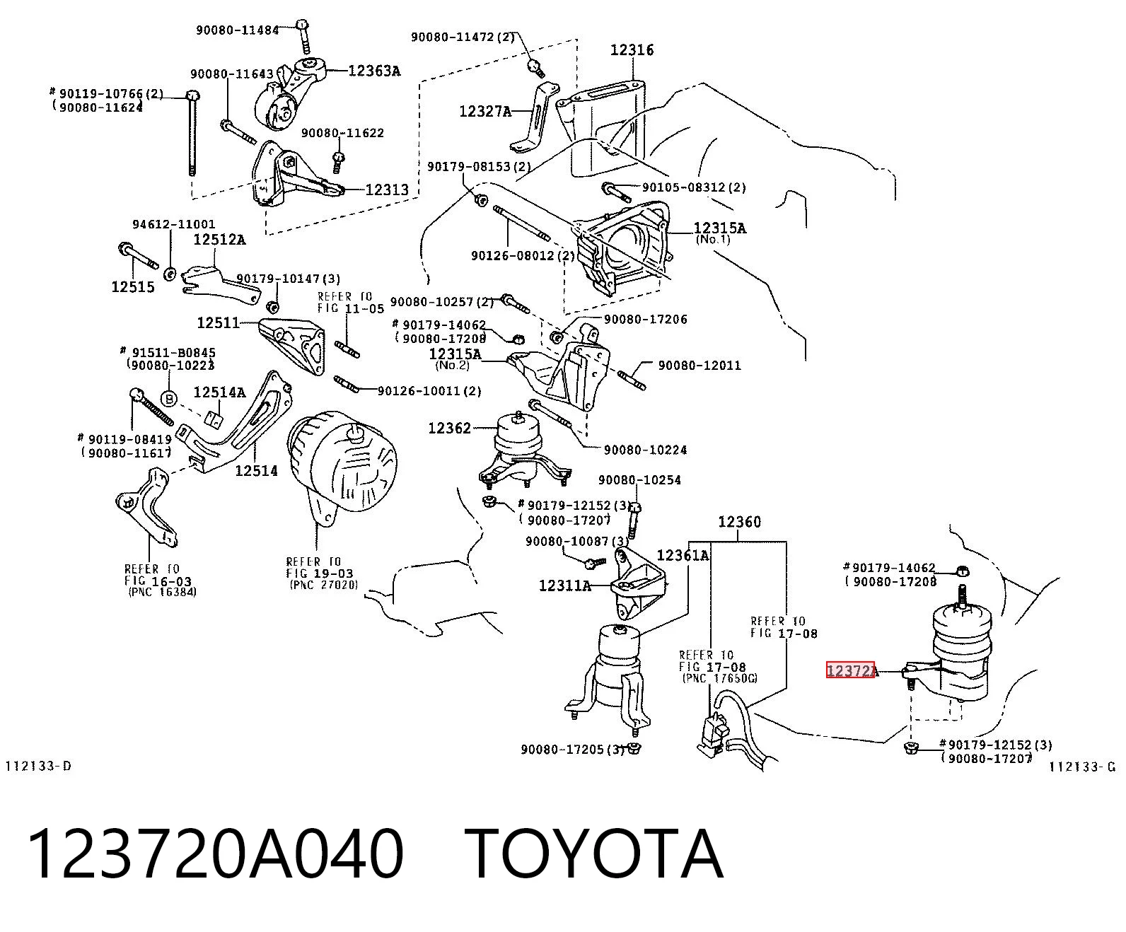 123720A040 Toyota Coxim (suporte) esquerdo de motor