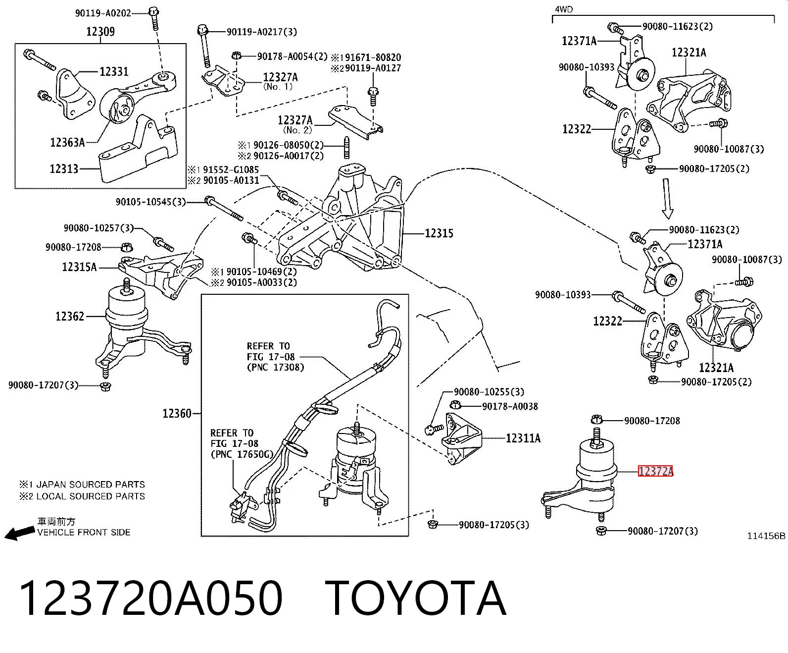 123720A050 Toyota Coxim (suporte) esquerdo de motor
