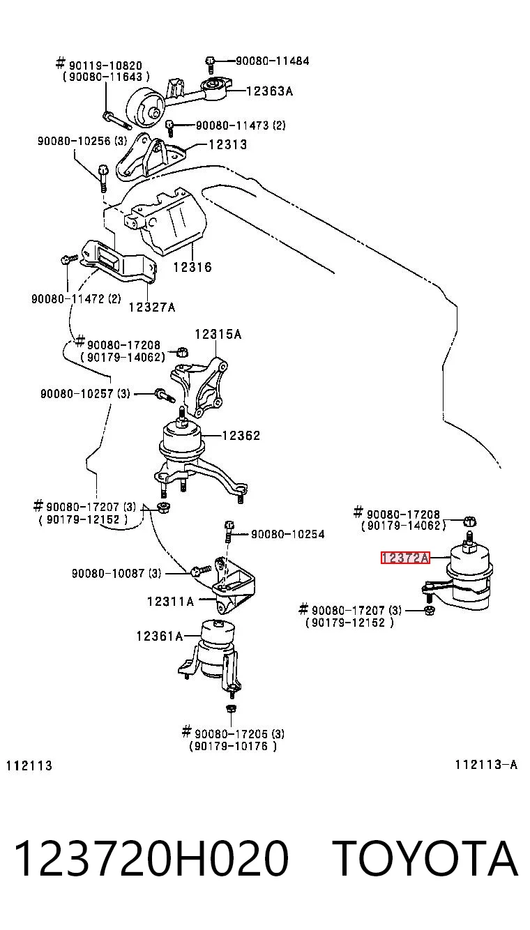 123720H020 Toyota Coxim (suporte) esquerdo de motor