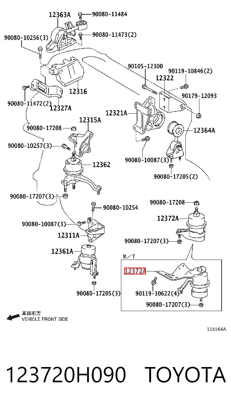 123720H090 Toyota Coxim (suporte) esquerdo de motor