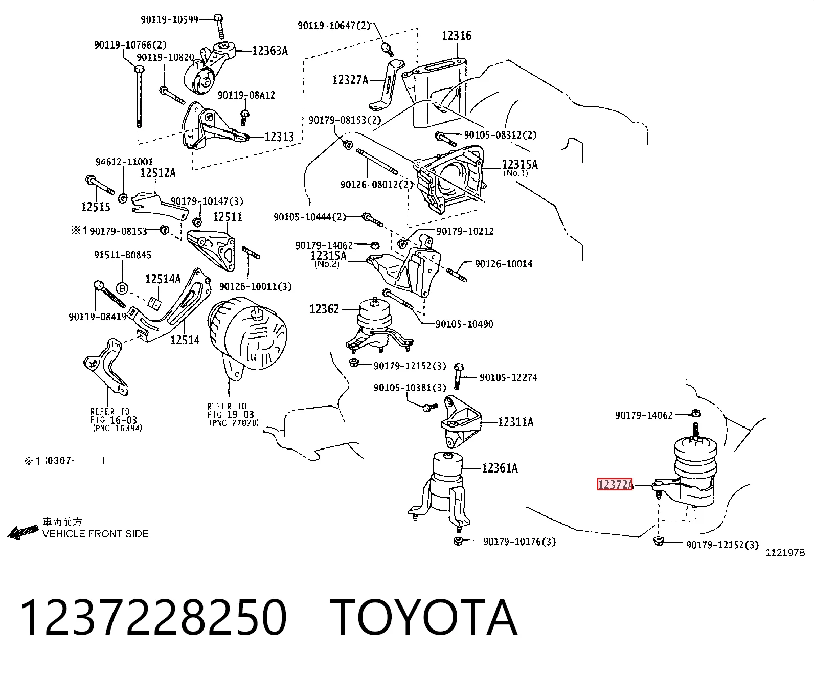 1237228250 Toyota Coxim (suporte) esquerdo de motor