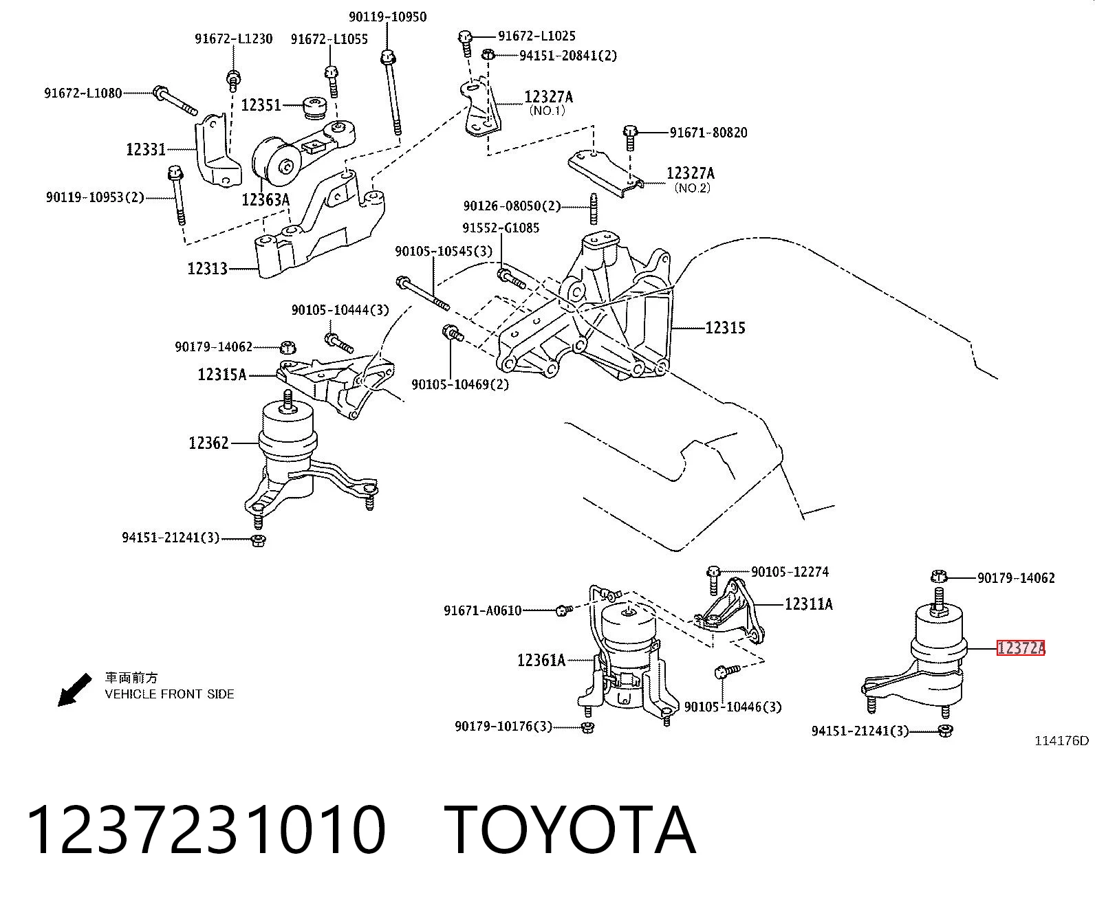 1237231010 Toyota Coxim (suporte) esquerdo de motor