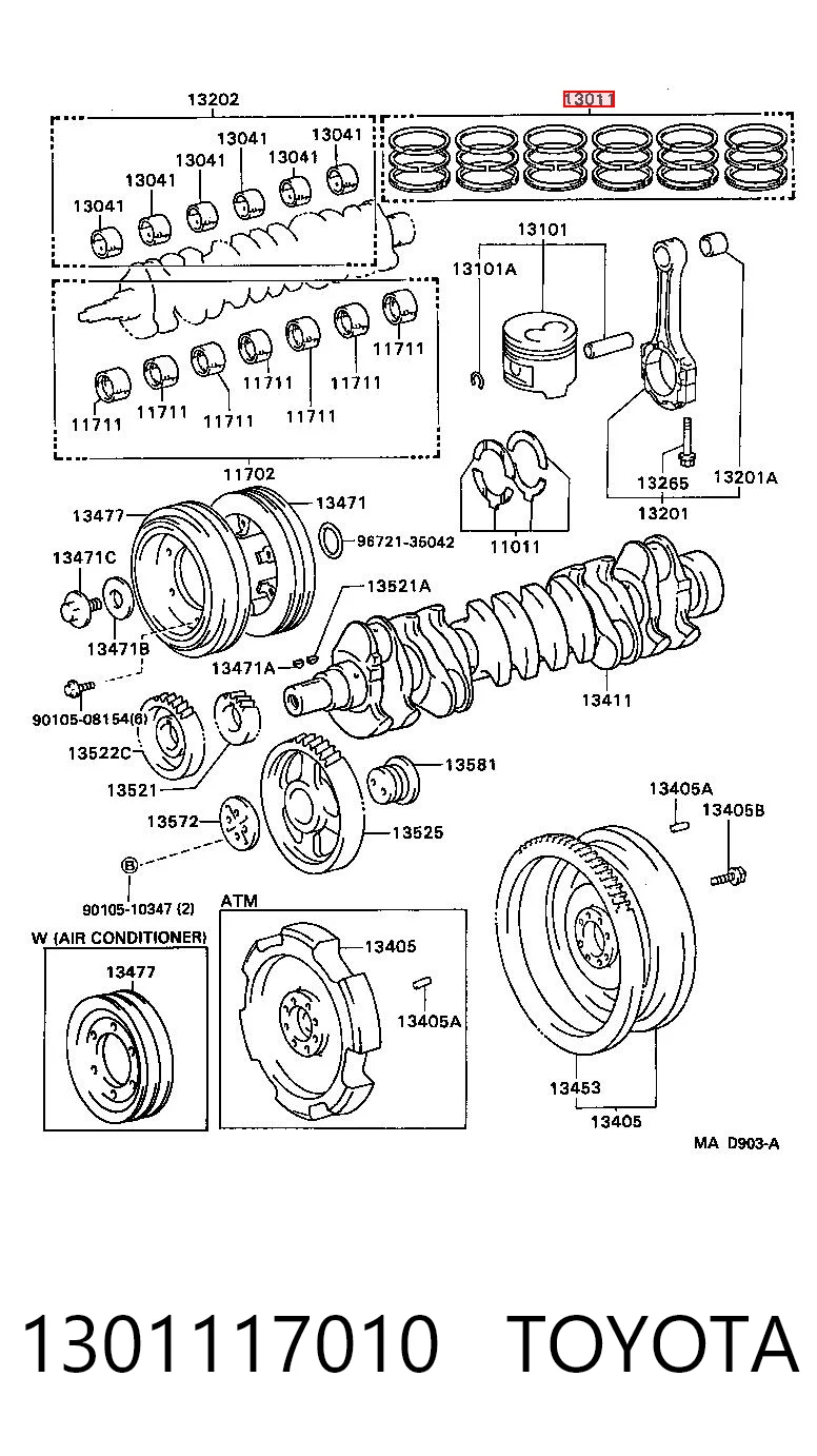 1301117010 Toyota Kit de anéis de pistão de motor, STD.