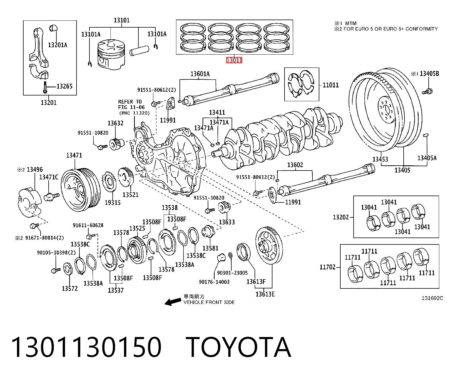 1301130150 Toyota Kit de anéis de pistão de motor, STD.