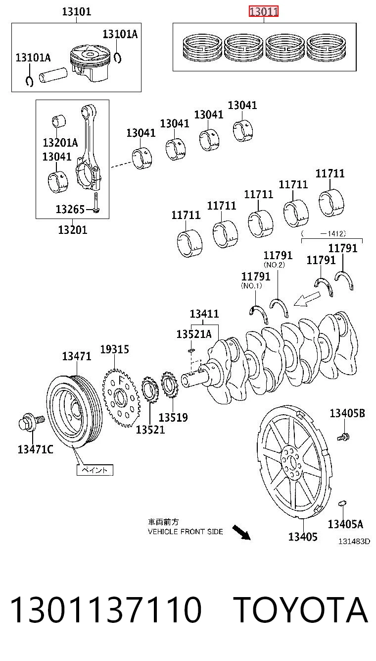 1301137110 Toyota Kit de anéis de pistão de motor, STD.