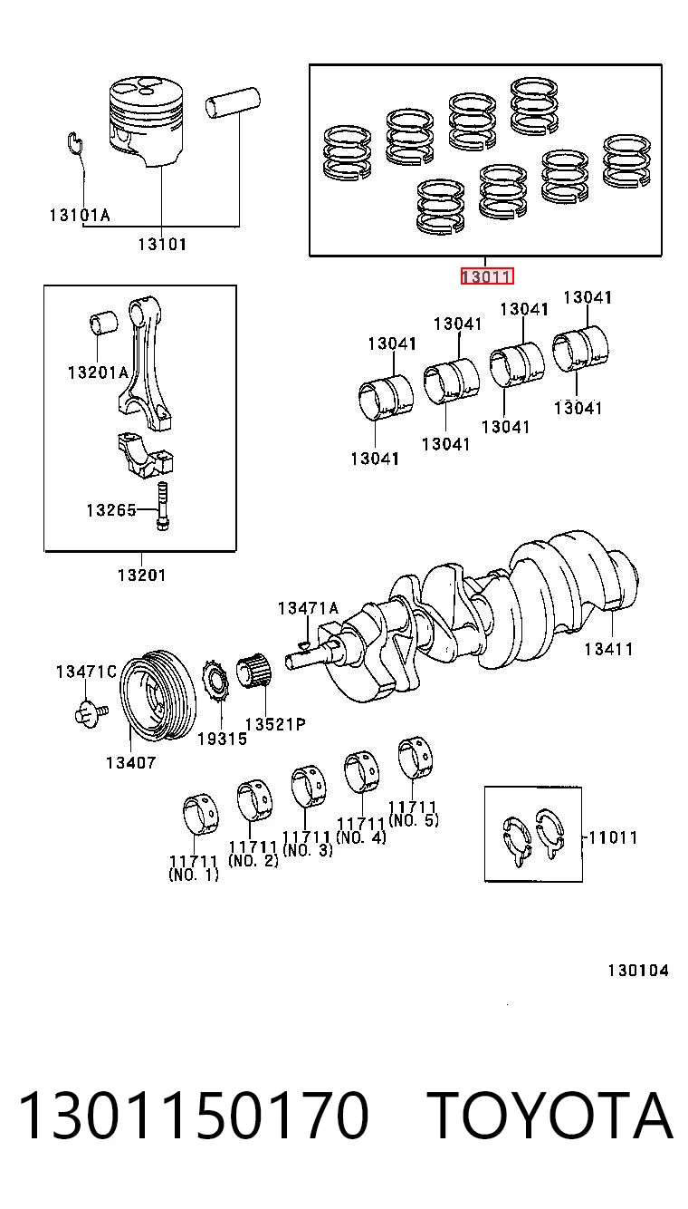 1301150170 Toyota Kit de anéis de pistão de motor, STD.