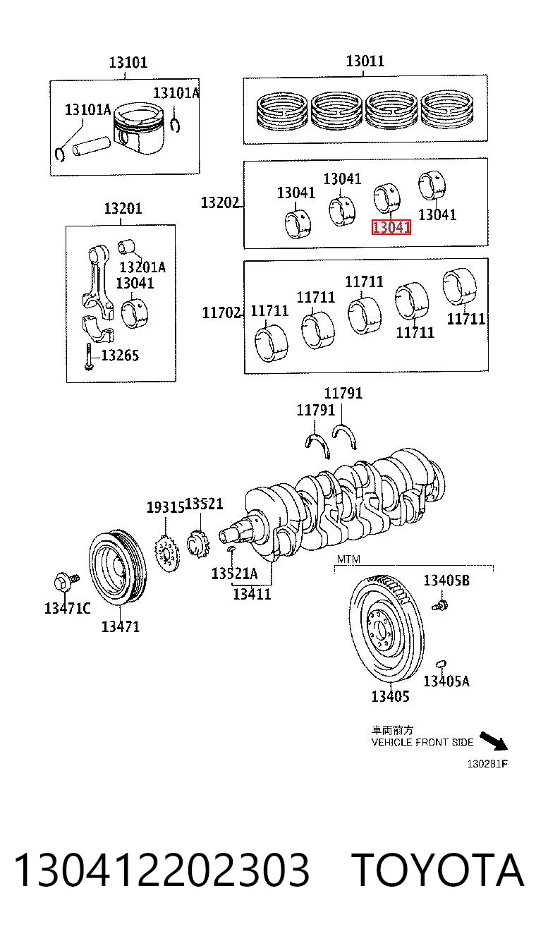 130412202303 Toyota Folhas inseridas principais de cambota, kit, 1ª reparação ( + 0,25)