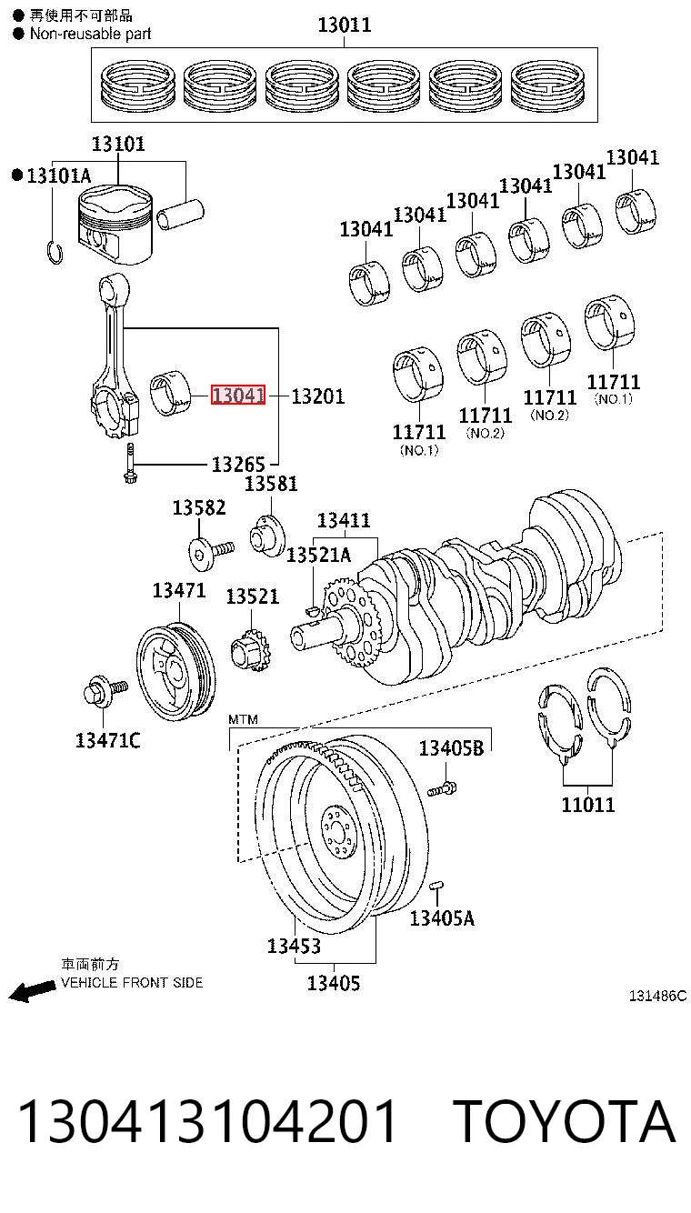 130413104201 Toyota Folhas inseridas principais de cambota, kit, 1ª reparação ( + 0,25)