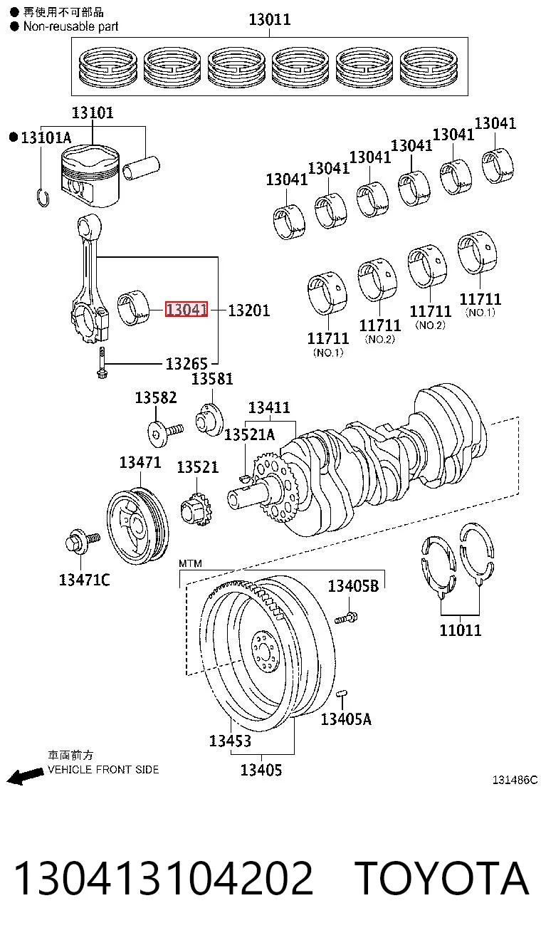 130413104202 Toyota Folhas inseridas principais de cambota, kit, 2ª reparação ( + 0,50)