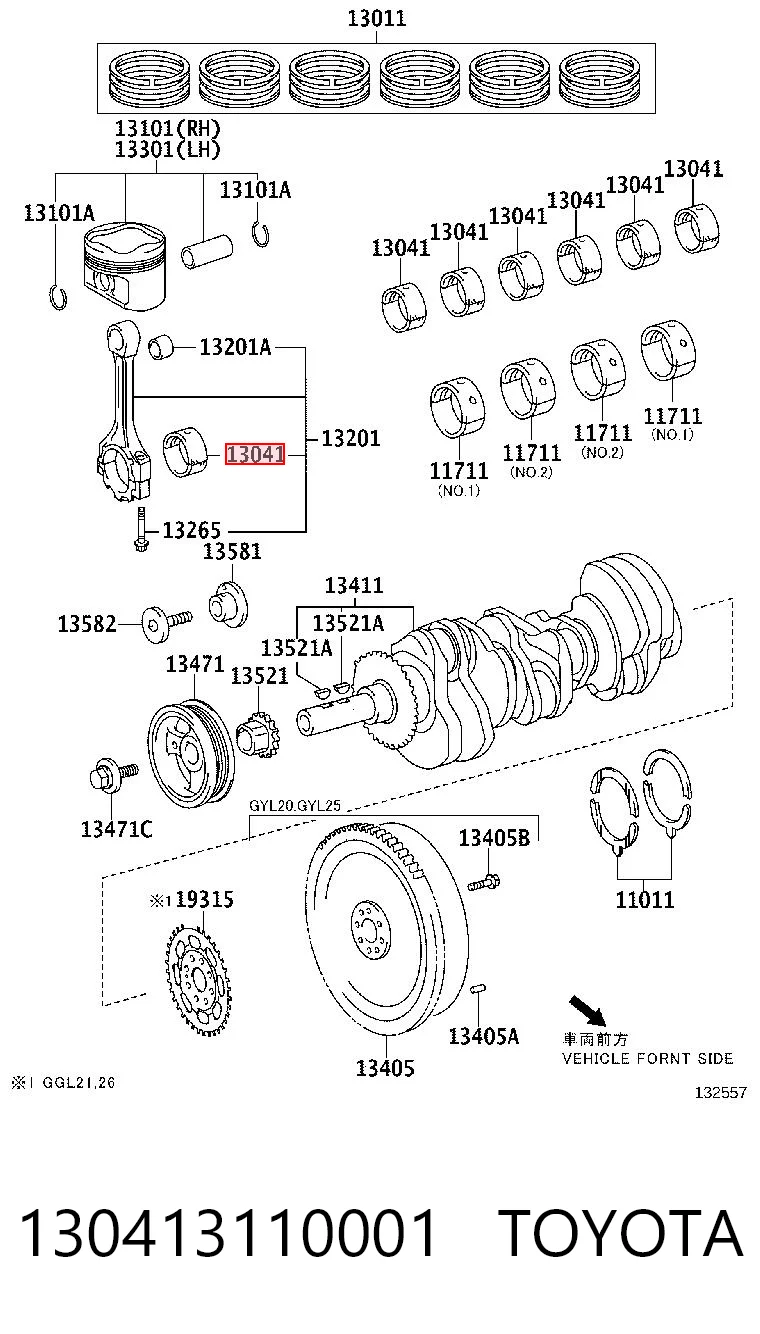 130413110001 Toyota Folhas inseridas de cambota de biela, kit, padrão (STD)