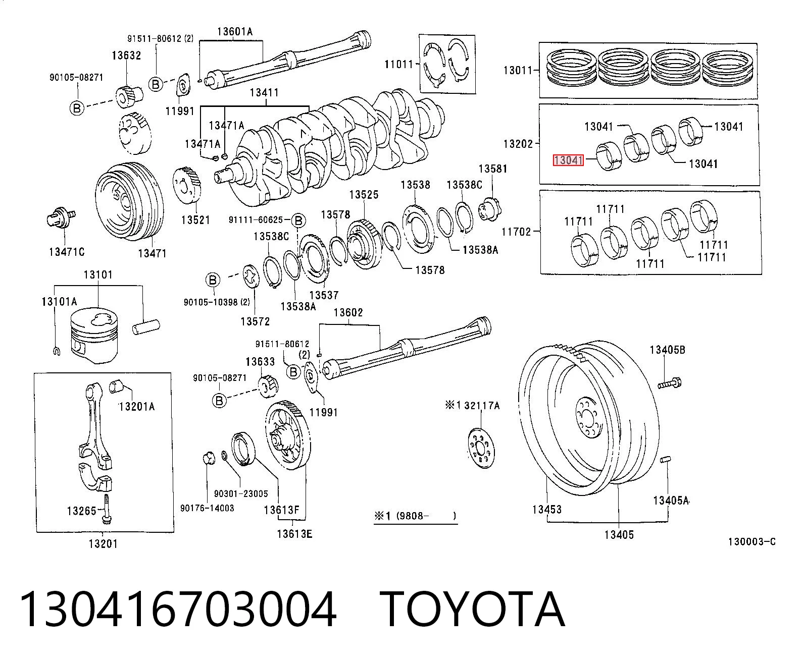 130416703004 Toyota Folhas inseridas principais de cambota, kit, 1ª reparação ( + 0,25)