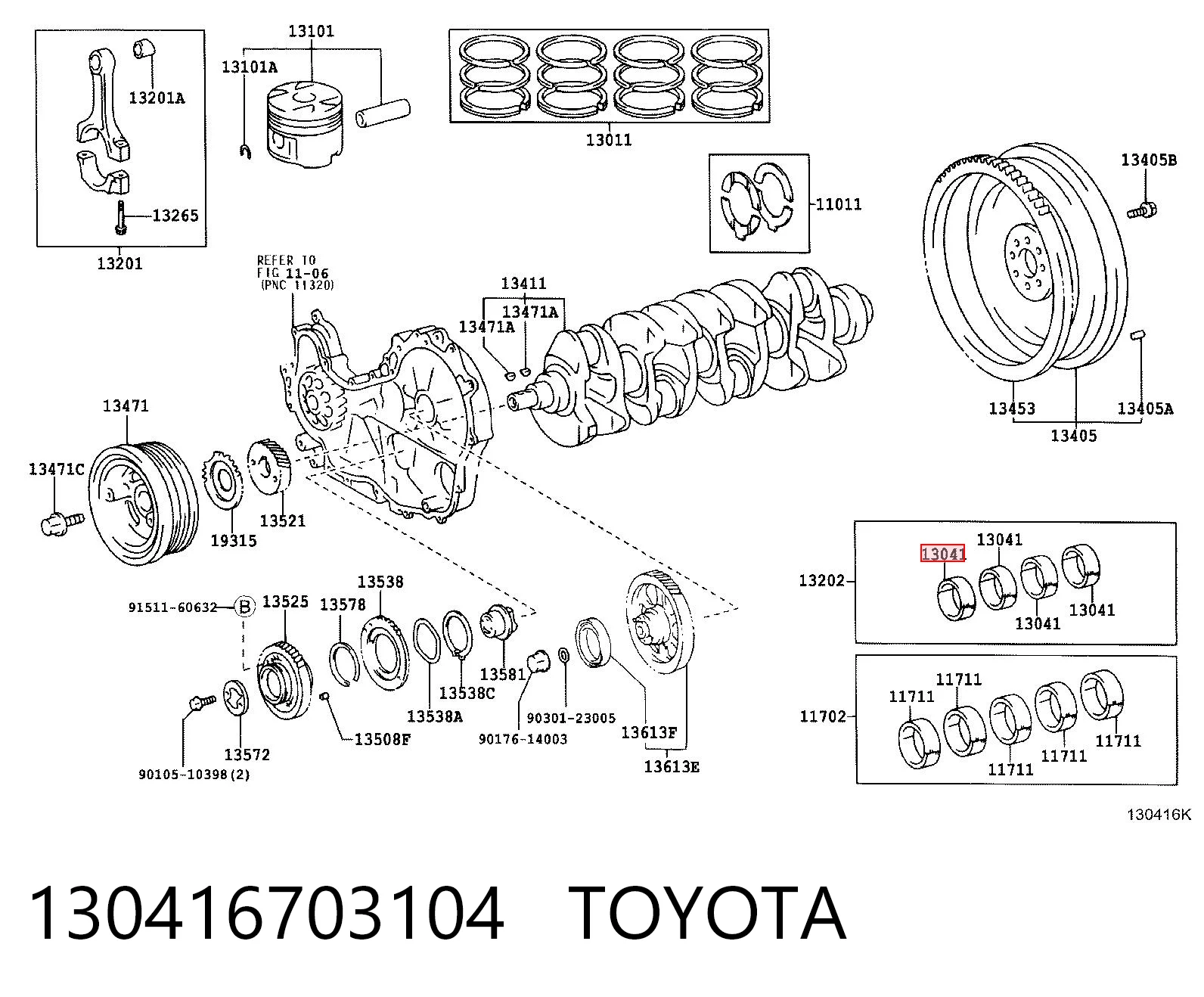 130416703104 Toyota Folhas inseridas principais de cambota, kit, 1ª reparação ( + 0,25)